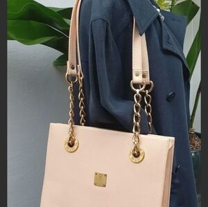 MCM Munchen Rare Vintage Pink Blush Gold Chain Shoulder Bag